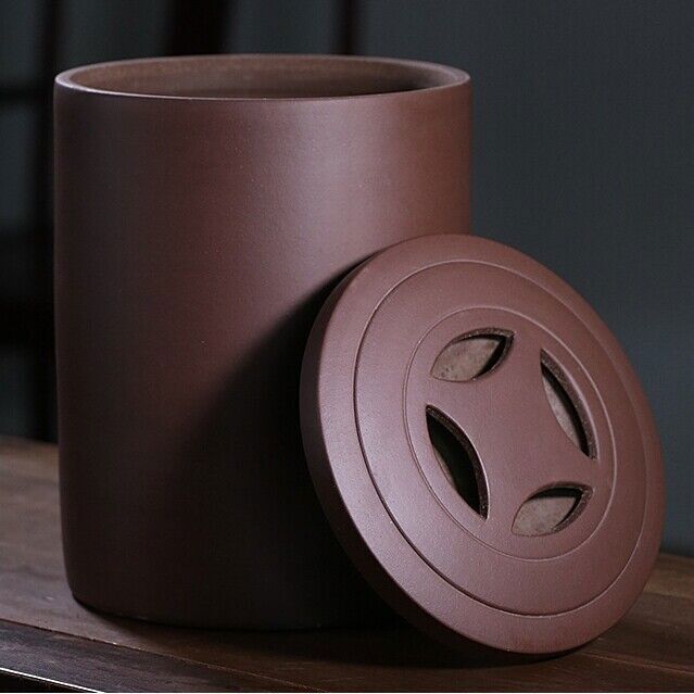Large Tea Canister With Lid Weighted True Yixing Zisha Caddy For Pu'er Tea Cake
