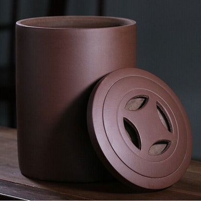 Large Tea Canister With Lid Weighted True Yixing Zisha Caddy For Pu'er Tea Cake