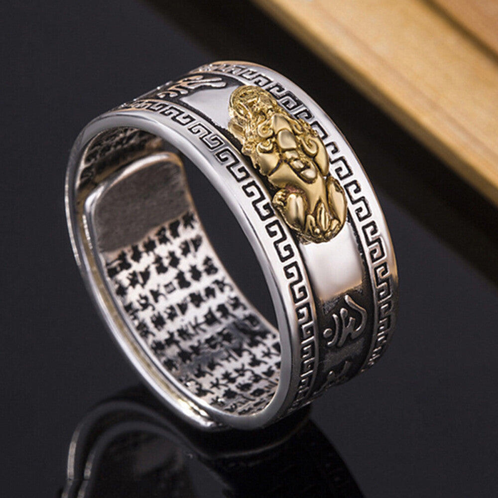 Feng Shui Pixiu Adjustable Ring Buddhist Mantra Attract Wealth Lucky Ring Charm