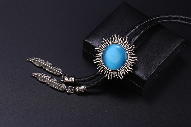 Men Bolo Tie Polyester Semi Precious Stone Pendant Suit Shirt Collar Accessories