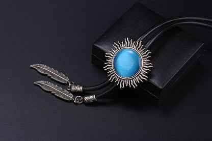 Men Bolo Tie Polyester Semi Precious Stone Pendant Suit Shirt Collar Accessories