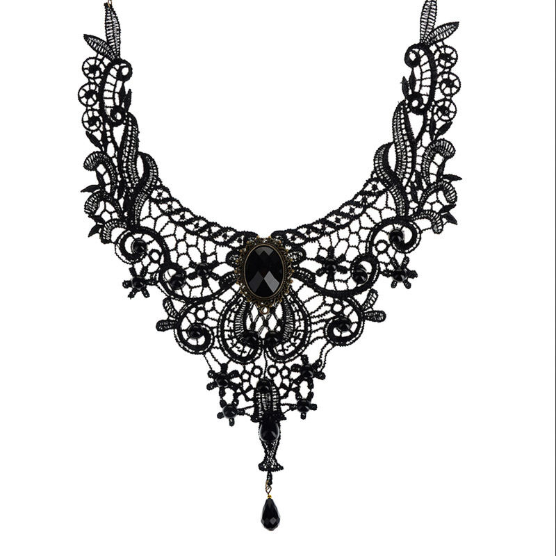 Vintage Lace&Beads Choker Victorian Steampunk Style Gothic Collar Necklace A-ca