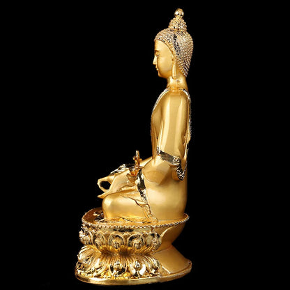 14cm Gold Pating Alloy Metal Medicine Pharmacist Tibetan Buddhist Buddha Statue