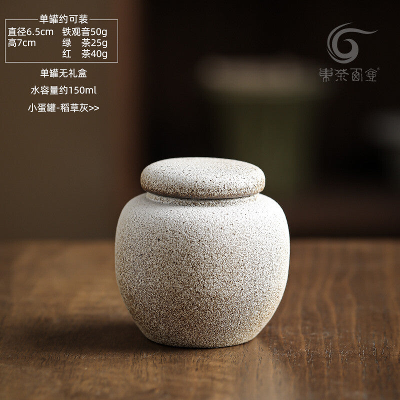 Coarse pottery egg jar, ceramic sealed jar, mini tea box, pocket sized tea can