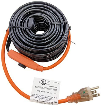 30 Foot Pipe Heating Cable with Built-in Thermostat for Automatic On and Off
