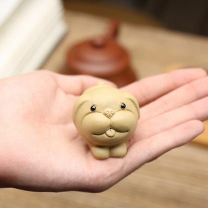 Home Decoration Zisha Purple Clay Tea Pet Dog Statue Mini Size China Ornament