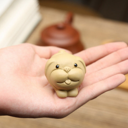 Home Decoration Zisha Purple Clay Tea Pet Dog Statue Mini Size China Ornament