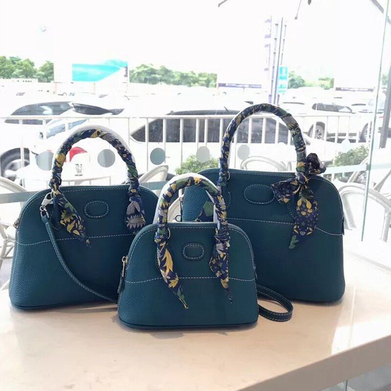 Bowling Handbag Genuine Leather Shell Purse Crossbody Shoulder Bags S/M/L Sizes