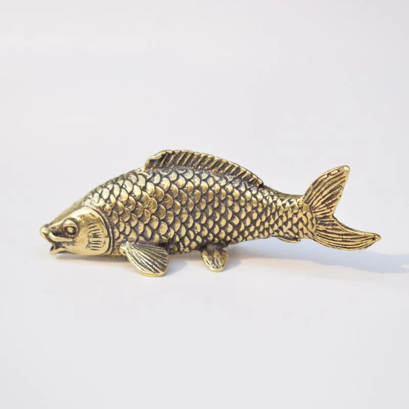 Retro Brass Carp Fish Figurine Miniature Ornament Copper Animal Feng Shui Crafts