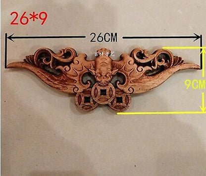 Chinese Hand Carved Statue Camphor Wood Bat Triangle Decal Wall Sculpture