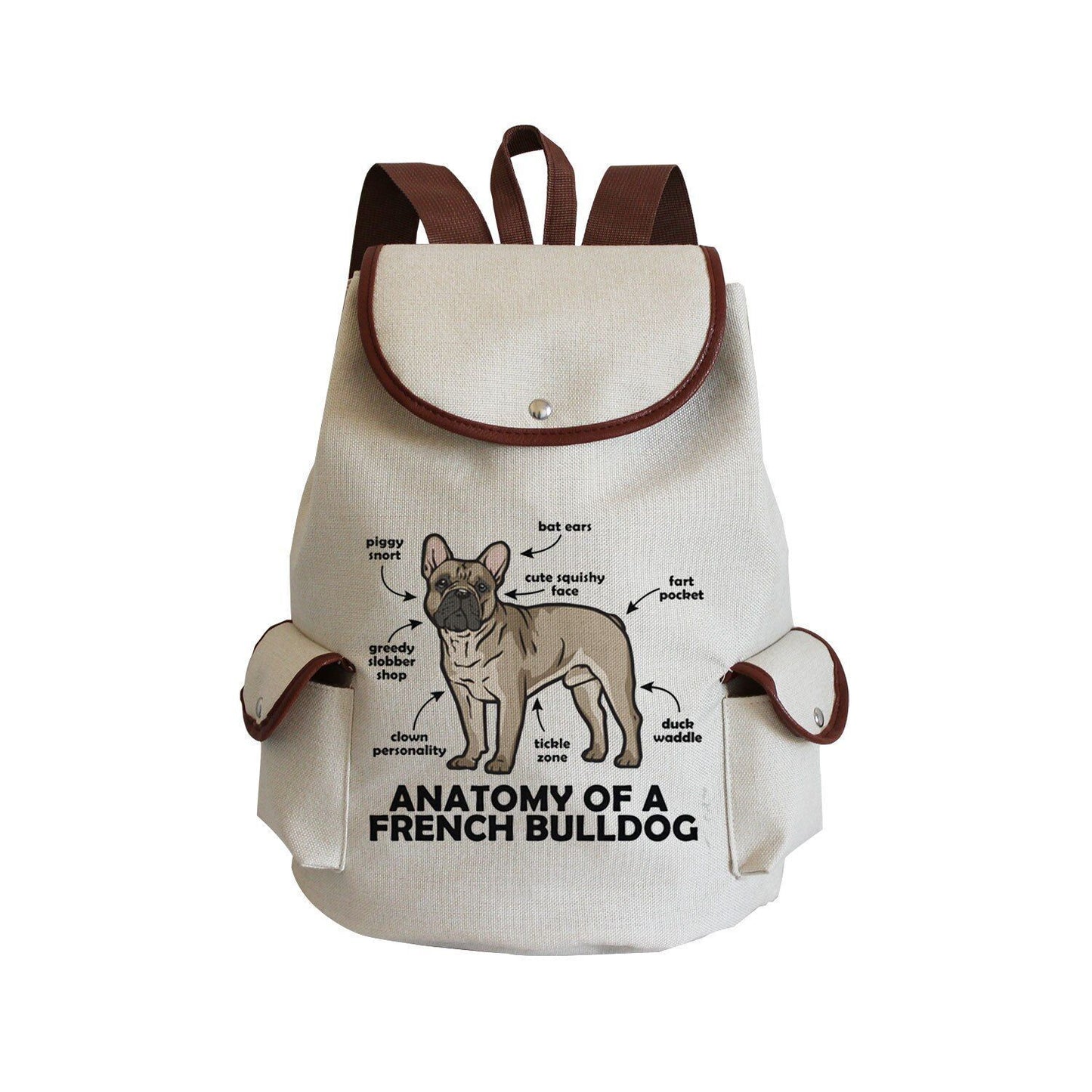 Dog Paw Print Backpack Drawstring Bags Linen Students Portable Cute Pug Printed