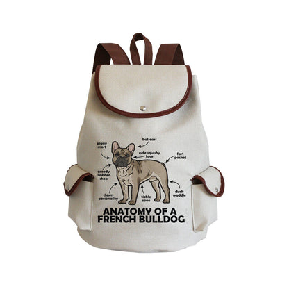 Dog Paw Print Backpack Drawstring Bags Linen Students Portable Cute Pug Printed
