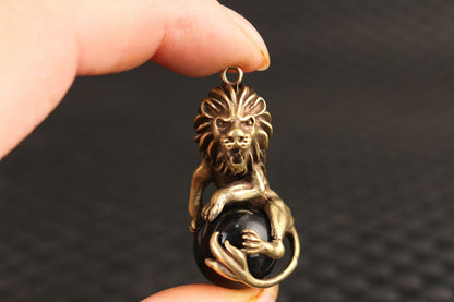 chinese bronze hand carved leo statue figure collectable pendant netsuke Art