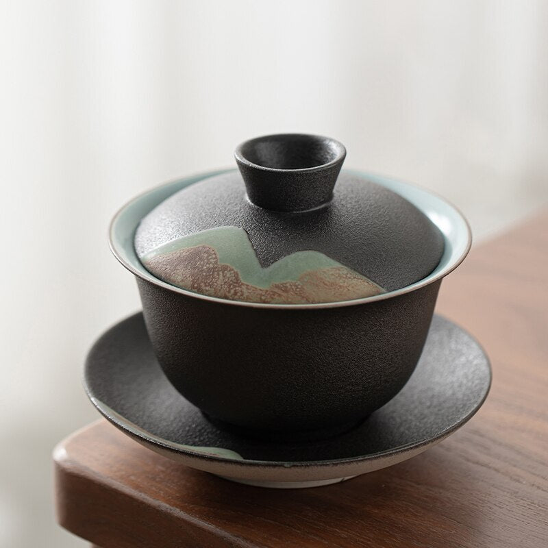 1pc 180ml Mountain Design Ceramic Gaiwan Kung Fu Tea Set Cup Bowl