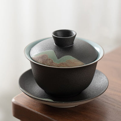 1pc 180ml Mountain Design Ceramic Gaiwan Kung Fu Tea Set Cup Bowl