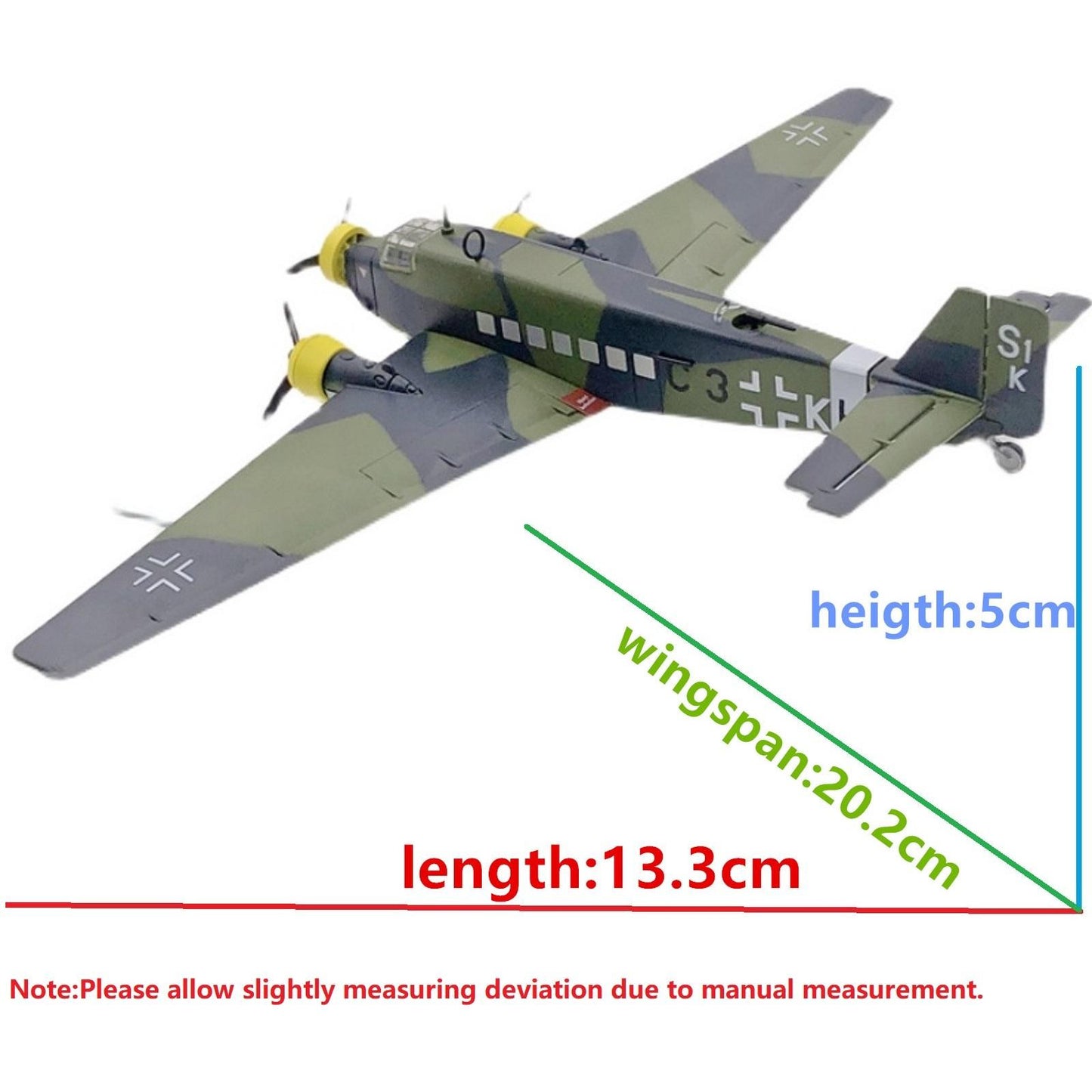 1/144 Scale German Luftwaffe Junkers Ju52 Transport Plane Metal Airpalne Model