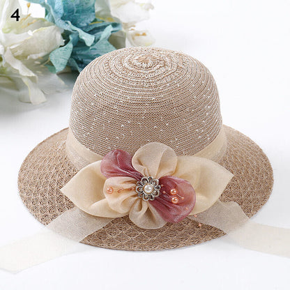 Women's Bow Large Floppy Folding Wide Brim Cap Sun Straw Summer Beach Hat New