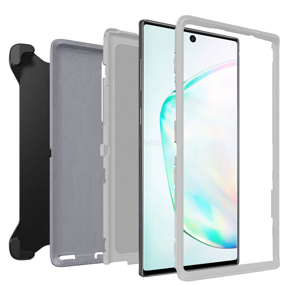 For Samsung Galaxy Note10 Plus 5G Case Impact Clip Holster Cover, Tempered Glass