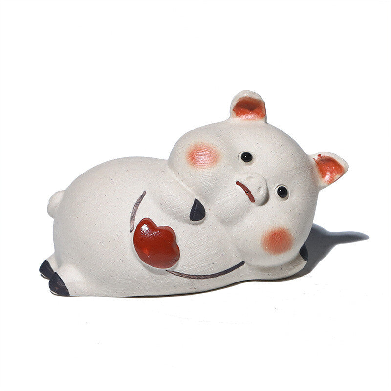 Lovely Pig Statue One Piece Yixing Zisha White Clay Tea Pet Ornament Table Deco.