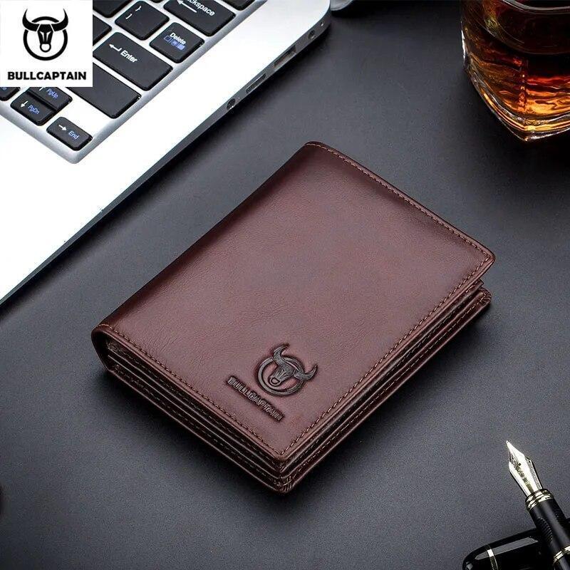 BULLCAPTAIN Mens Wallet Genuine Leather RFID Bifold Large Capacity Card Holder