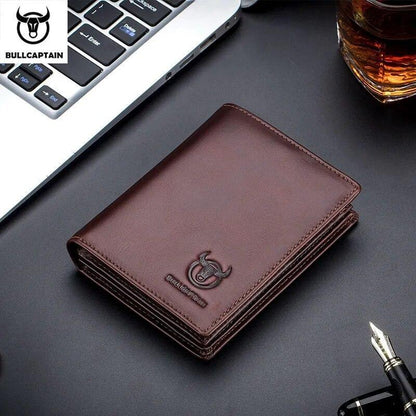 BULLCAPTAIN Mens Wallet Genuine Leather RFID Bifold Large Capacity Card Holder