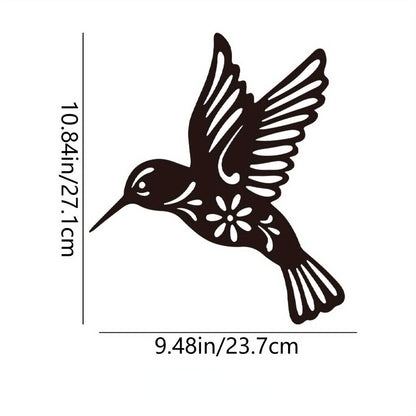 Metal Hummingbird Wall Art, Cutout Iron Black Bird Sculpture Pendant Decoration