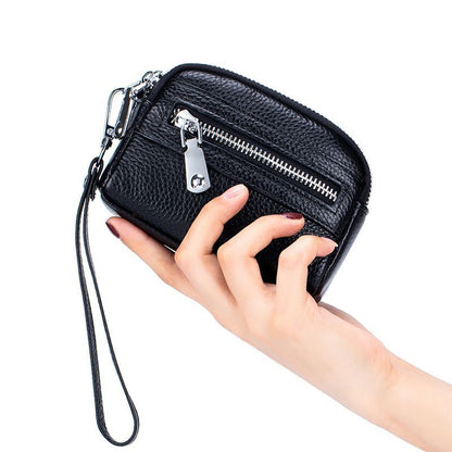 Genuine Leather Mini Wallet Double Zipper Coin Purse Cute Small Clutch Bag 1 PC