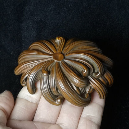 Chinese Boxwood Hand Carved Chrysanthemum Flower Incense Stand Decoration