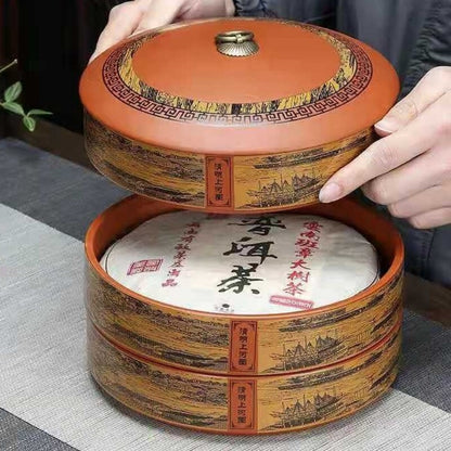 Yixing Zisha Tea Storage Box Along River During the Qingming Jar For Pu'er Tea
