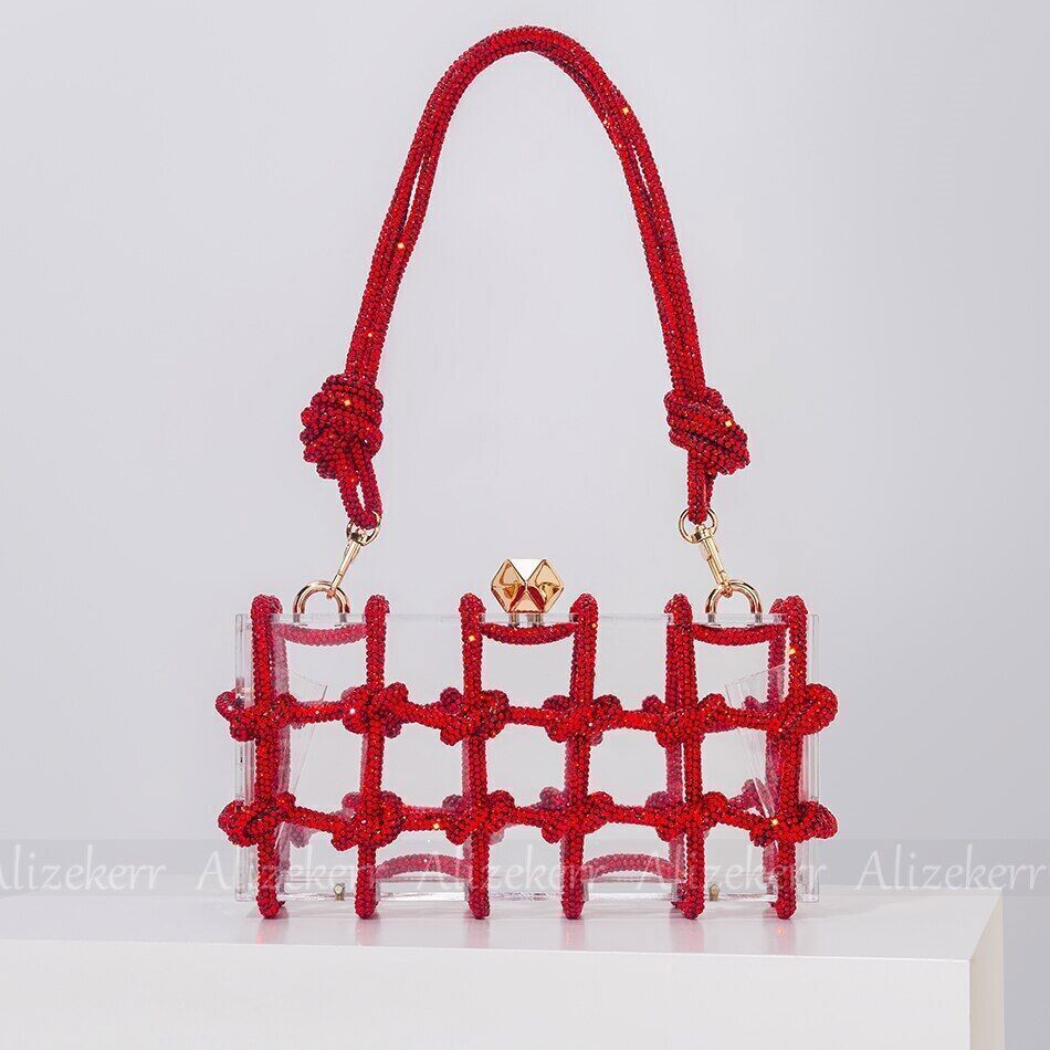Clutch Bags Women Woven Rope Rhinestone Purses And Handbags Wedding Party
