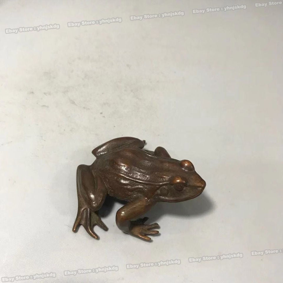 Vintage Solid Bronze Frog Sculpture - Handmade Scholar's Paperweight & Tea Pet