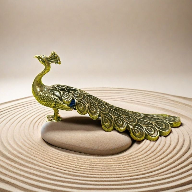 Brass Peacock Ornament Chinese Style Wealth Symbol Paperweight Home Study Decor