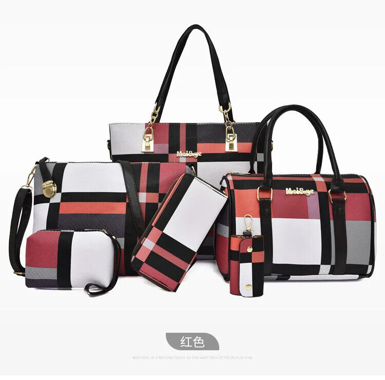Six Piece Women's Bag Checkered Single Shoulder Crossbody Simple Handbag