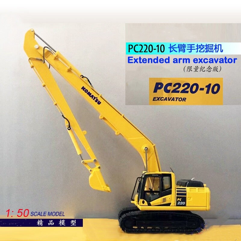 1:50 PC220-10 Extended Arm Excavator Contruction Machine Equipment Diecast Model