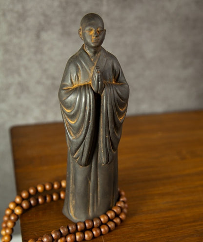 Collect 7.5" Iron Rust Standing Monk Statue Meditation Buddhism Zen Praying