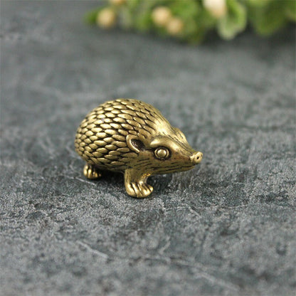 Solid Brass Hedgehog Figurine Animal Statue Toy Ornament Miniature Gift Tea Pet