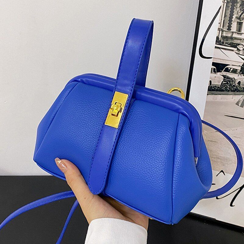 Luxury Orange Synthetic Leather Small Handbag Clutch Silver Clip Bag Gold Blue