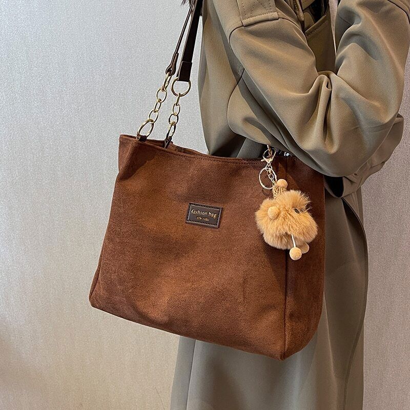Suede Handbags Women Winter Warm Bag Office Tote Shoulder Bag Ladies