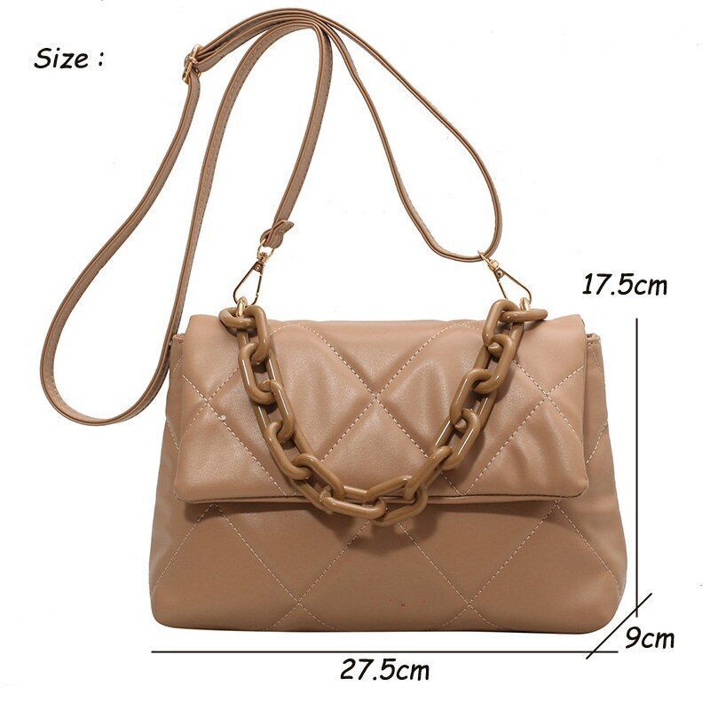 Leather Crossbody Bag Women Embroidery Thread Flap Chain Shoulder Handbags Purse