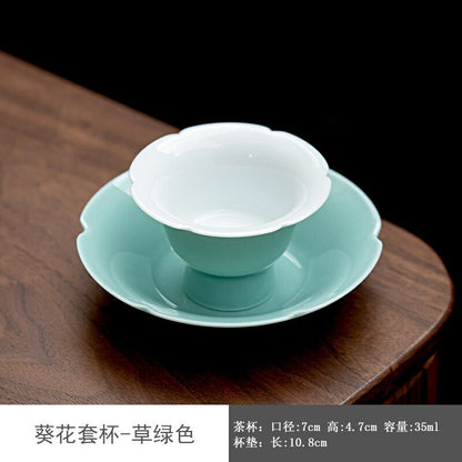 35ml Sunflower Shaped Tea Cup Saucer Ceramic Afternoon Household Kung Fu Tea Set