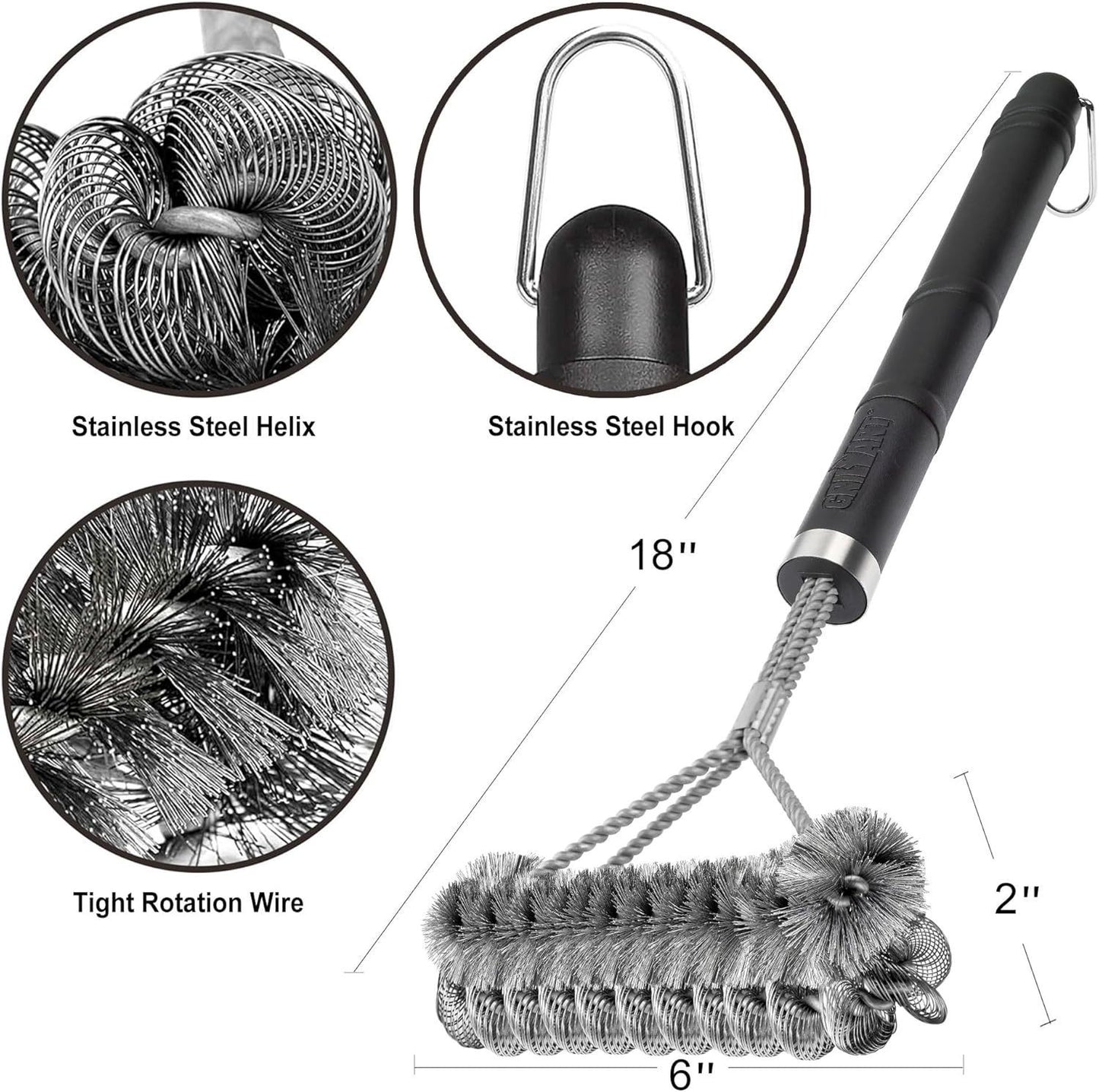 18" Grill Cleaner Brush Scrubber for Gas/Porcelain/Charbroil Grates BBQ Acc