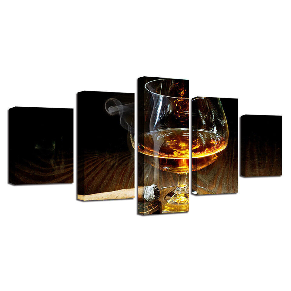Cigarette Alcohol Glass Cigar Canvas Prints Painting Wall Art Home Decor 5PCS