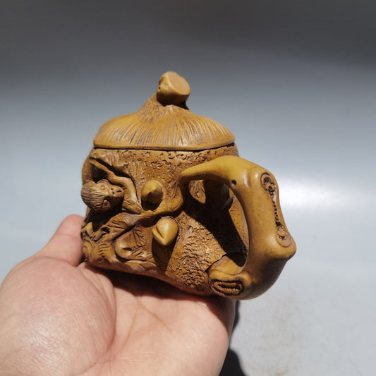 Vintage Chinese Yixing Purple Clay Teapot Zisha Ceremony Carving Collectible Art