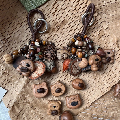 Handmade Peach Dog Charm Natural Herb Fruit Car Hanging Keychain