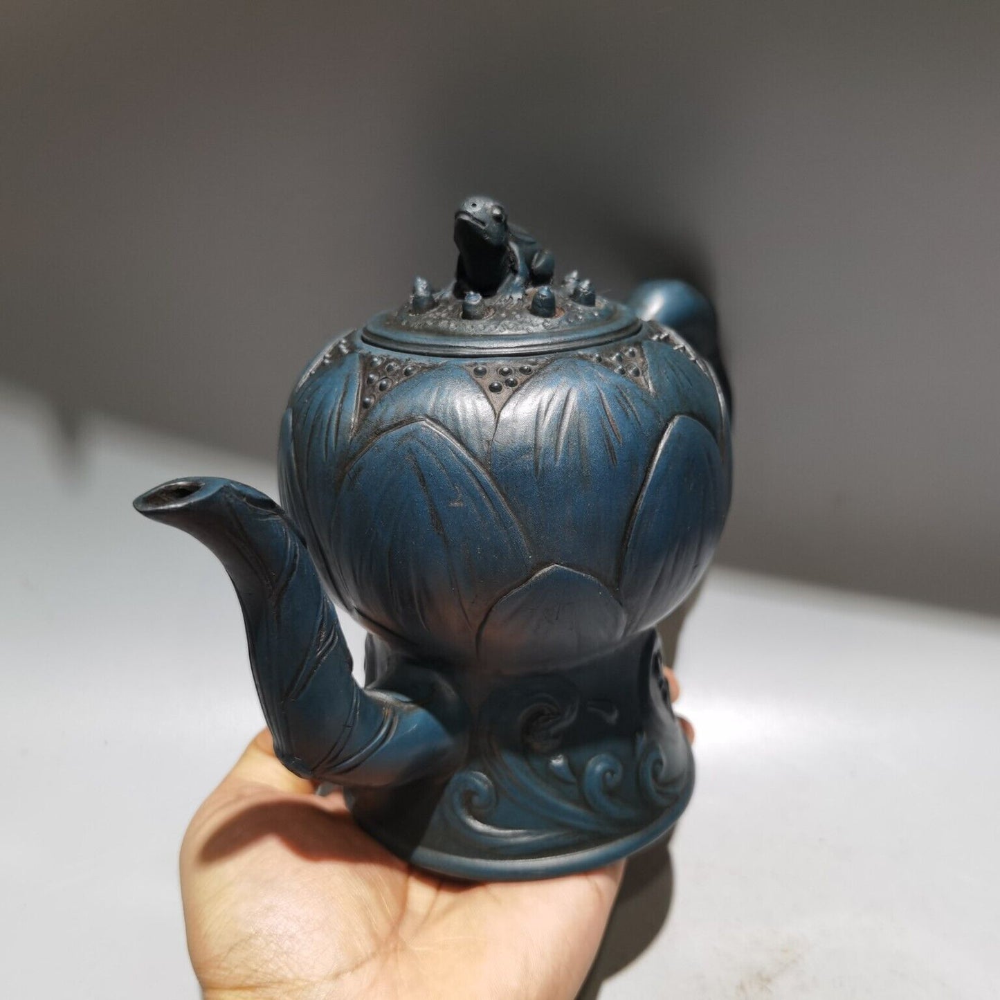 vintage chinese yixing purple clay teapot zisha ceremony frog lotus teaware art