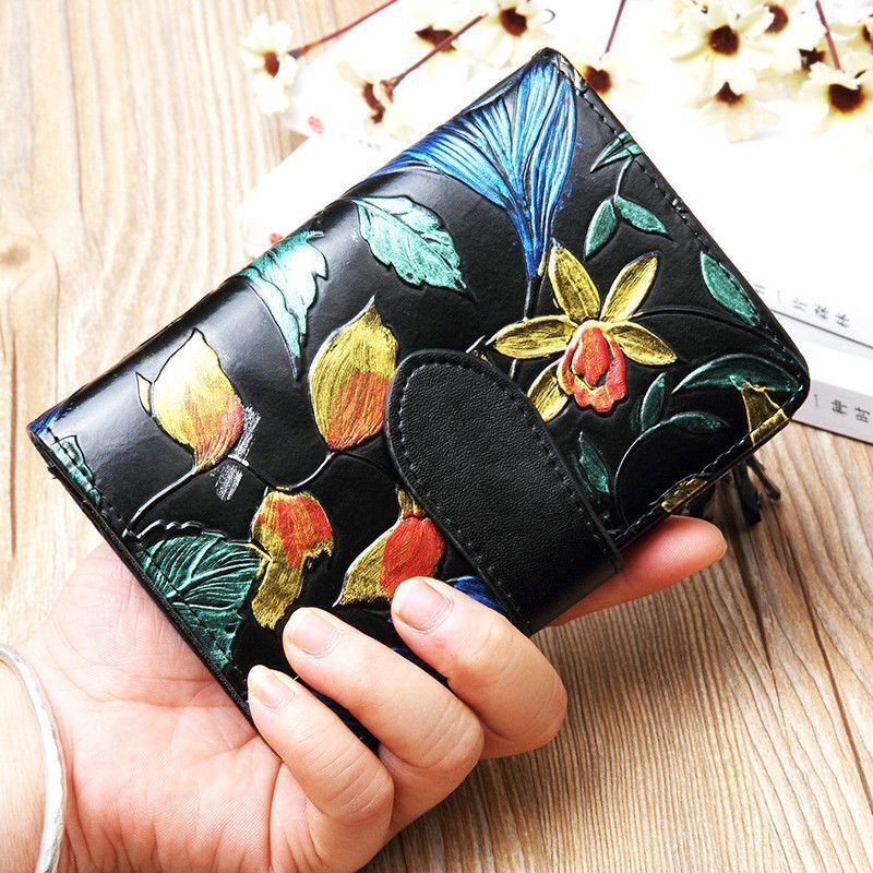 Floral Wallet Leather Purse Short Wallets Leather Coin Purse 9*2.5*13.5 CM 1 PC