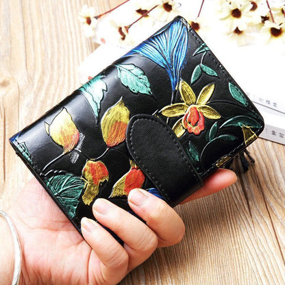 Floral Wallet Leather Purse Short Wallets Leather Coin Purse 9*2.5*13.5 CM 1 PC
