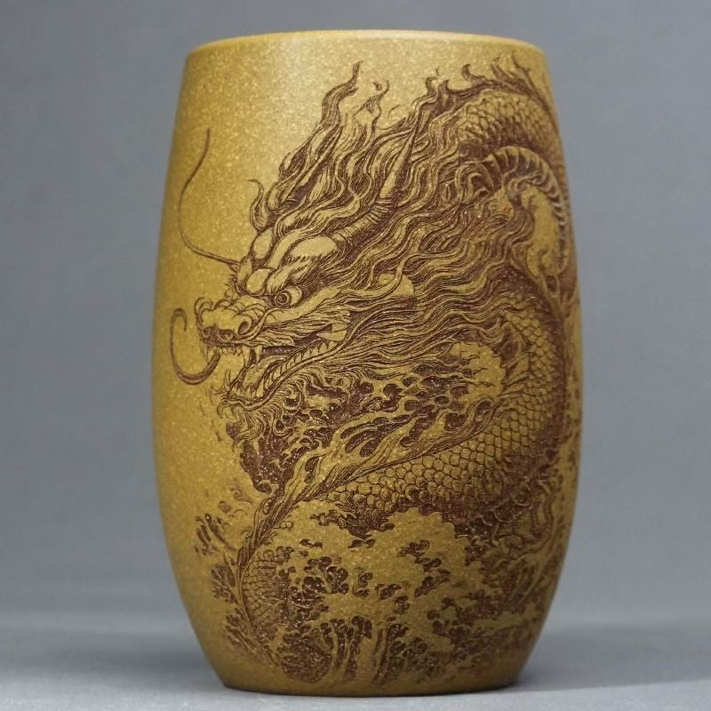 Yixing Purple Clay Dragon Cup Gold Section Clay Hand Carved Large Tea Cup