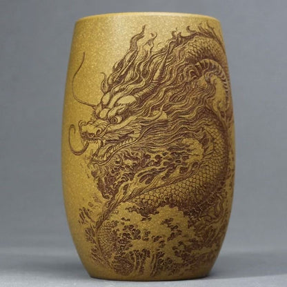 Yixing Purple Clay Dragon Cup Gold Section Clay Hand Carved Large Tea Cup