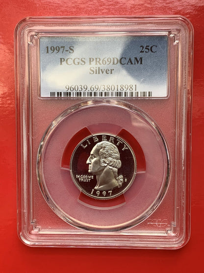 1997 S Proof Washington Quarter USA Silver Coin PCGS PR69DCAM 25C GEM Money
